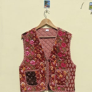 Wendeweste aus gesteppter Baumwolle: Indische Boho Patchwork Jacke