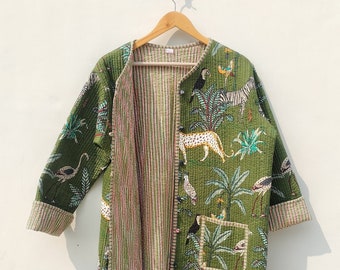 Handmade Cotton Quilted Jacket: Patchwork Kimono, Front Open