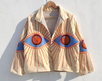 Giacca e cappotto reversibili con ricamo fatto a mano Suzani Valvet