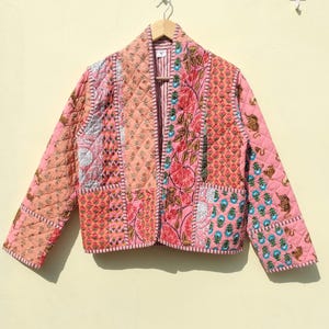 Kurtka pikowana bawełniana wykonana ręcznie w patchworku: dwustronny płaszcz boho