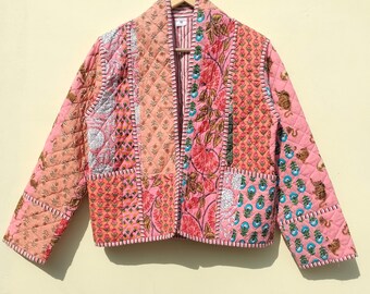 Handmade Cotton Patchwork Quilted Jacket: Reversible Boho Coat