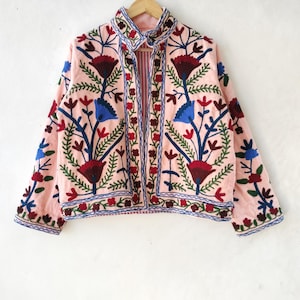 Handmade Velvet Suzani Jacket: Embroidered Floral Boho Coat