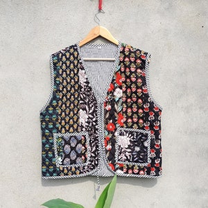 Patchwork Quilted Vest: Boho Floral Print Cotton Jacket