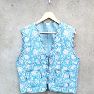 Cotton Women Quilted Jacket Block Printed Boho Style Quilted Reversible Holiday Gifts Flower Printed Jacket Women Clothing Coat