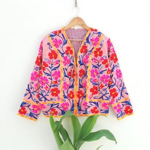 Handmade Suzani Embroidery Jacket, Winter Wear Jacket Coat, Womens Coat, Suzani Short Jacket Fabric Suzani Jacket, Robe, Gift For Her