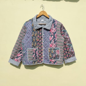 Handmade Cotton Kantha Quilted Jacket: Boho Patchwork Coat