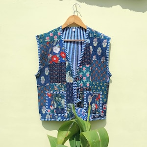 Veste matelassée en patchwork de coton fait main : manteau court bohème