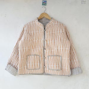 Hand Block Print Quilted Cotton Jacket: Reversible Women&#39;s Coat