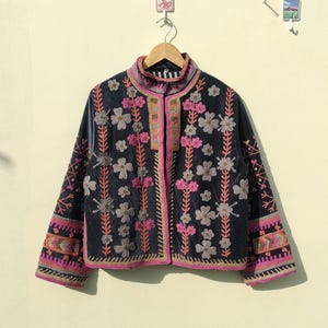 Handmade Black Velvet Embroidered Kimono Jacket: Boho Women&#39;s Coat