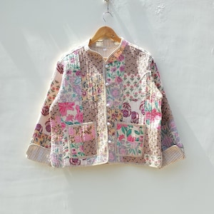 Kurtka bawełniana pikowana patchworkiem: ręcznie robiony dwustronny płaszcz w stylu boho