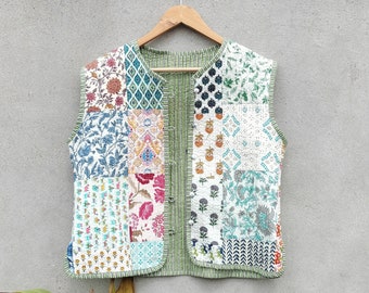 Handmade Cotton Patchwork Kantha Jacket: Bohemian Quilted Coat