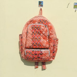 Cotton Quilted Backpack: Indian Block Print Laptop Bag, Bohemian Tote