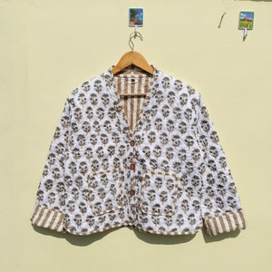 Hand Block Print Cotton Quilted Jacket: Reversible Boho Coat