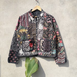 Patchwork Quilted Jackets Cotton Floral Bohemian Style Fall Winter Jacket Coat Sweatshirt Boho Quilted Reversible Jacket for Women image 3