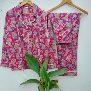 Indian PJ Set,100% Cotton Block Print Pajama Set, Night Wear, Bridesmaid Pajama Set, Womens pajamas Set Cotton Pants Shirt sets,Summer Dress