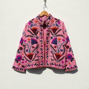 Handmade Suzani Embroidery Jacket: Boho Quilted Women's Coat