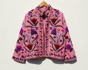 Handmade Suzani Embroidery Jacket: Boho Quilted Women&#39;s Coat