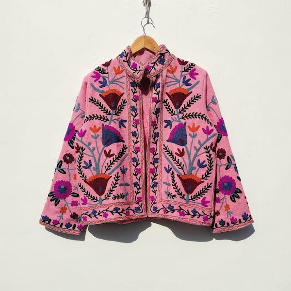 Handmade Suzani Embroidery Jacket: Boho Quilted Women's Coat