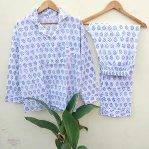 Indian Cotton Hand Block Floral Printed PJ Set, Adult Nightsuit,  Payjama Set, Bridesmaid PJ Set, Night Wear Dress,Pajamas Set