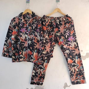 Handmade Cotton Pajama Set: Floral Block Print Nightwear