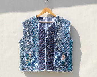 Manica patchwork in cotone meno Giacca trapuntata Abbigliamento da donna Kimono aperto sul davanti Tubatura a righe Fatto a mano Vintage trapuntato Boho Rainbow