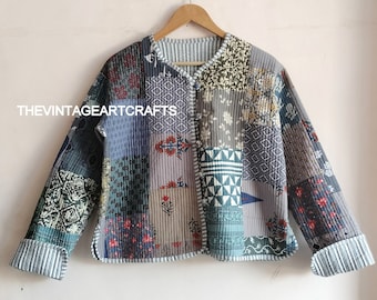 Handmade Cotton Patchwork Jacket: Sari Kantha Quilted Coat