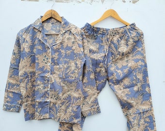 Blumendruck Pyjama Sets, Indische Baumwolle Pyjama Set, Nachtwäsche Pyjama Set, Nachtwäsche Kleid, Bohemain Kleidung, Geschenk für sie, Frauen Kleid