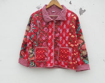 Giacca in cotone trapuntato patchwork: cappotto invernale reversibile boho