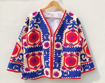 Handmade Suzani Embroidery Jacket: Boho Quilted Cotton Coat