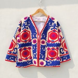 Handmade Suzani Embroidery Jacket, Winter Wear Jacket Coat, Womens Coat, Suzani Short Jacket, TNT Fabric Suzani Jacket, Robe, Gift For Her image 1