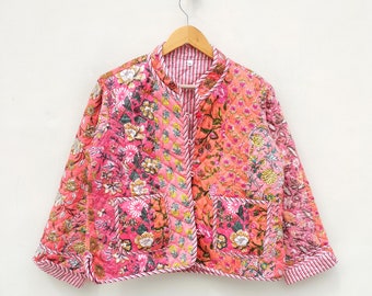 Handgenähte Patchworkjacke, Handgenähte Baumwoll-Patchworkjacke, Baumwoll Sari Kantha Mantel, Kurze Jacke, Patch Arbeitsjacke