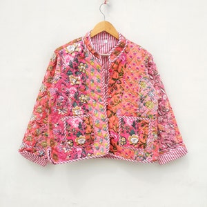 Handmade Cotton Kantha Quilted Jacket: Floral Patchwork Coat