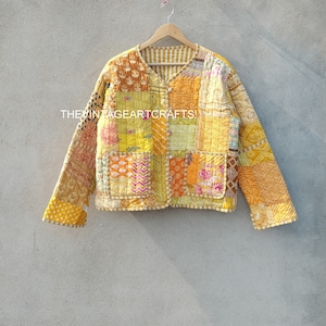 Vintage Reversible Quilted Jacket: Handmade Indian Cotton Kimono