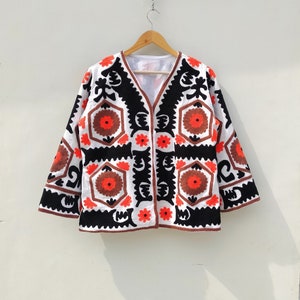Cotton Suzani Embroidery Jacket, Quilted Winter Coat, Bohemian Short Jacket, Indian Handmade TNT Suzani Jacket , Jacket For Women