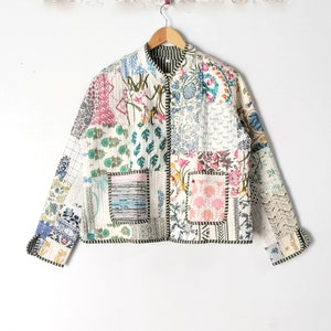 cotton quilted women wear jacket front open kimono strip piping handmade vintage cotton jacket Patchwork Quilted Jackets Cotton Floral