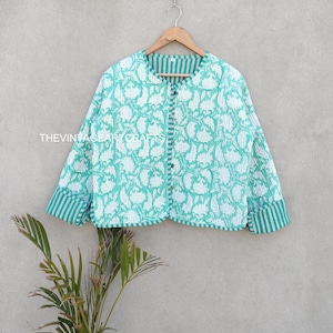 Handmade Cotton Quilted Kimono Jacket: Women&#39;s Front Open Coat