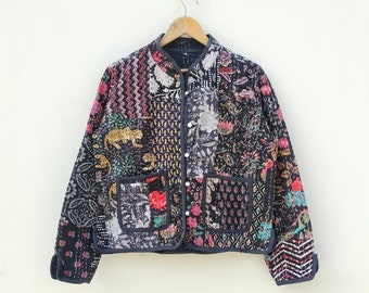 Patchwork Quilted Jackets Cotton Floral Bohemian Style Fall Winter Jacket Coat Sweatshirt Boho Quilted Reversible Jacket for Women