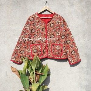 Handmade Cotton Quilted Kimono Jacket: Vintage Block Print Boho Coat