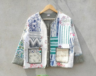 Veste réversible en coton faite main avec patchwork Vestes multicolores en patchwork faites main, manteau de veste d'hiver fait main en coton indien, Bohème