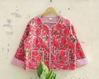 Neue Block Print Kantha gesteppte kurze Jacke Frauen tragen Vintage Mantel Festival Mode handgemachte Kantha Jacke aus Baumwollstoff