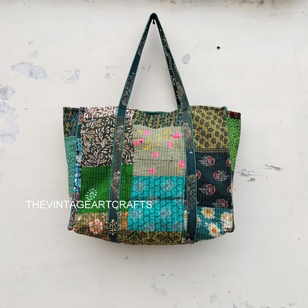 Quilted Jhola Bag, Cotton Quilted Tote Bags, Handmade Quilted Printed Market Bag, Tote Shopping Bag, Hippie Bag, Market Bag, Tote Bags