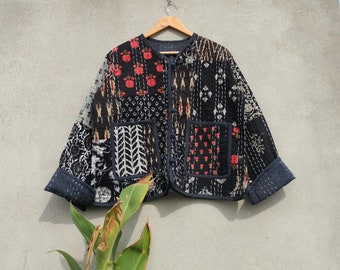 Handmade Cotton Kantha Quilted Jacket: Bohemian Patchwork Coat