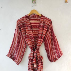 Vintage Silk Saree Kimono Bridesmaid Robe Summer Dress Silk Dressing Gown Long Bathrobe Free Size Women Clothing Kimono Robes