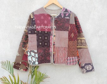 Veste matelassée en patchwork de coton fait main : manteau bohème pour femme