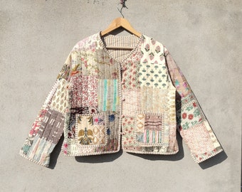 Veste réversible en coton faite main avec patchwork Vestes multicolores en patchwork faites main, manteau de veste d'hiver fait main en coton indien, Bohème