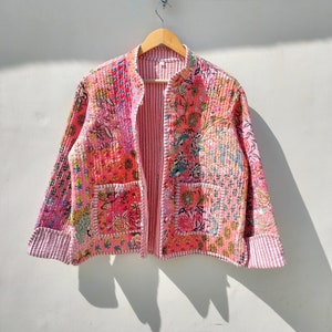 Veste en patchwork de coton nouveau style avec col Veste matelassée en coton, Veste pour femme, Veste réversible, Veste à longs patchs, Veste pour elle image 1