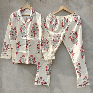 Women  Cotton Printed PJ Set Nightsuit Plus Size Sleepwear Unisex Payjamas Set