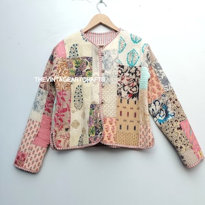 Handmade Quilted Reversible Kantha Jacket Indian Cotton Assorted Patchwork Kantha Jacket Handmade Women's Kantha Jacket Hippie Coat