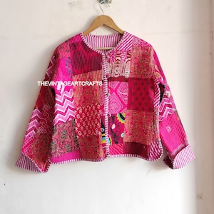 Indian patchwork Print Fabric Quilted Jacket Short kimono Women Wear New Style  CoatCotton Quilted Jacket Women Wear
