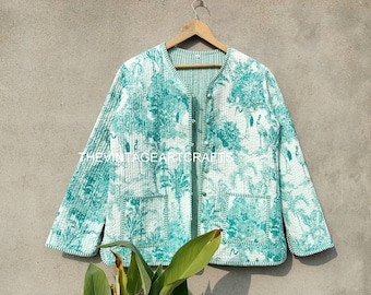 Chaqueta acolchada de algodón Las mujeres usan ribetes de rayas de kimono abiertos frontales Chaqueta acolchada vintage hecha a mano, abrigos, nuevo estilo, ropa de doble cara Boho